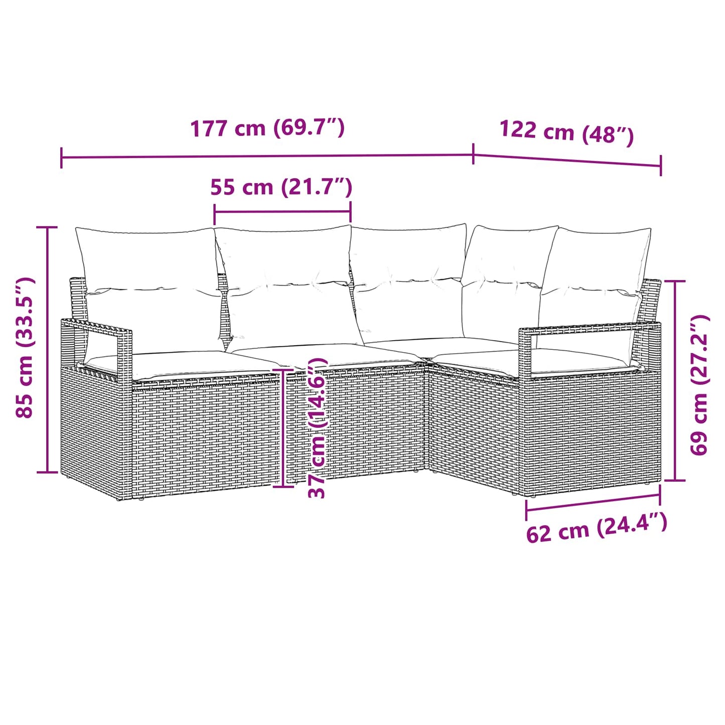 Bankstel 5 pcs Zwart poly rattan