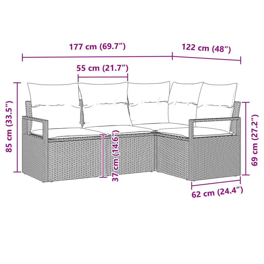 Bankstel 5 pcs Zwart poly rattan