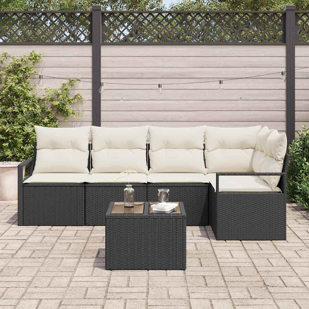Bankstel met kussen 6 pcs Zwart poly rattan