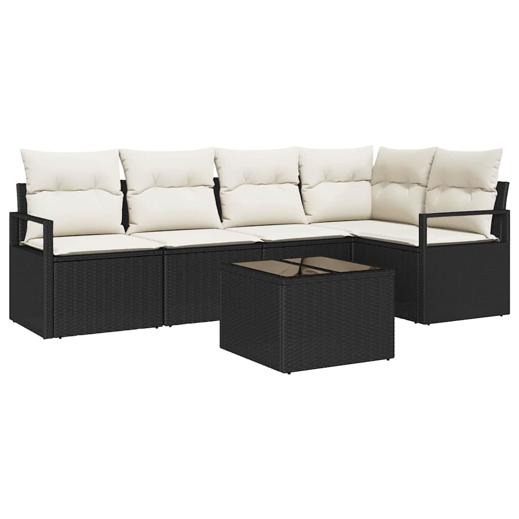 Bankstel met kussen 6 pcs Zwart poly rattan