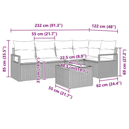 Bankstel met kussen 6 pcs Zwart poly rattan
