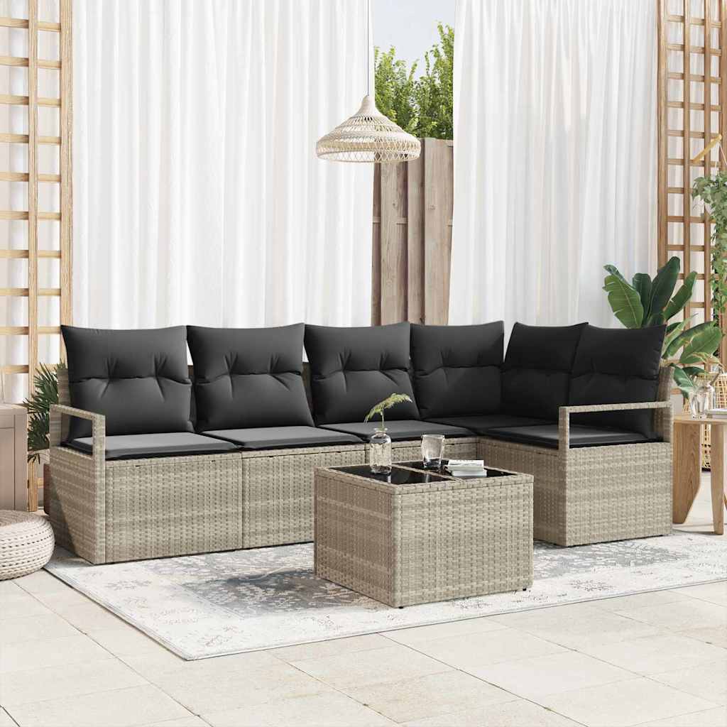 Bankstel met kussen 6 pcs Lichtgrijs poly rattan