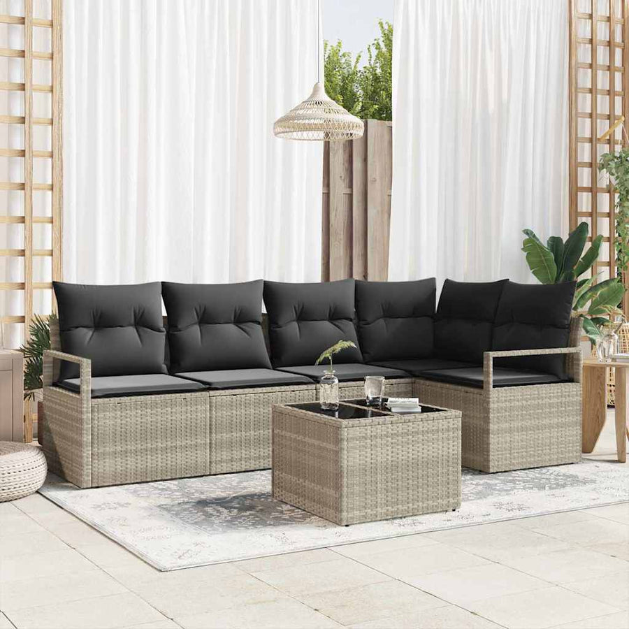 Bankstel met kussen 6 pcs Lichtgrijs poly rattan