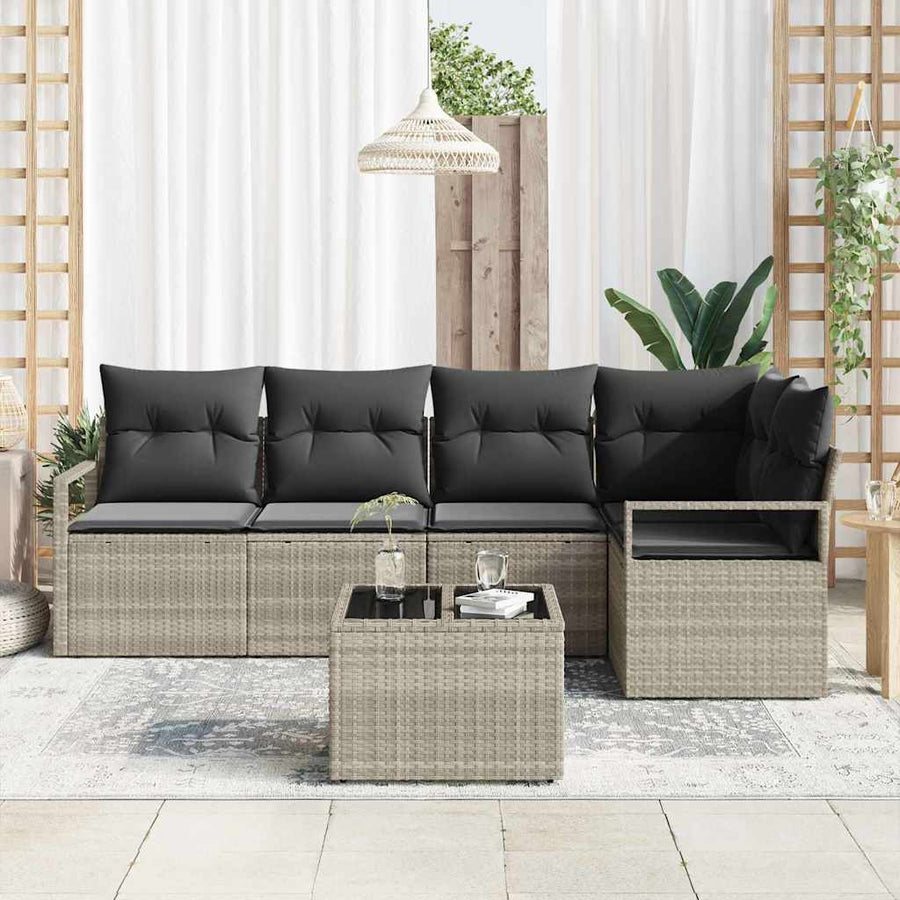 Bankstel met kussen 6 pcs Lichtgrijs poly rattan
