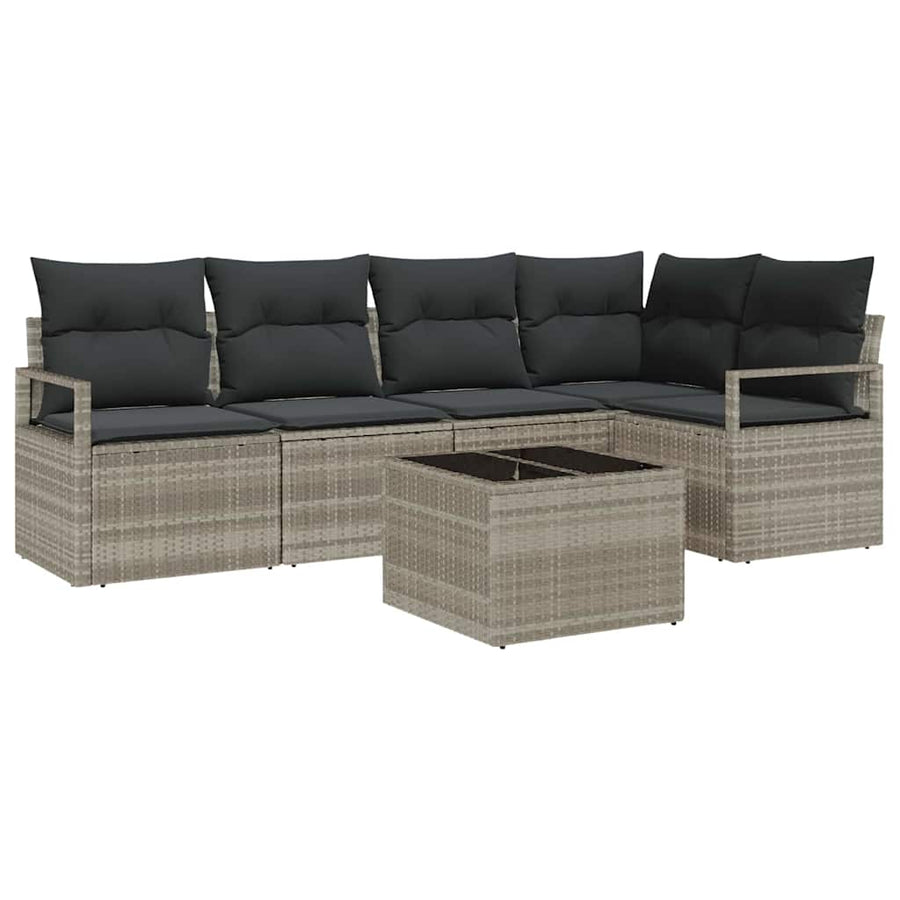 Bankstel met kussen 6 pcs Lichtgrijs poly rattan