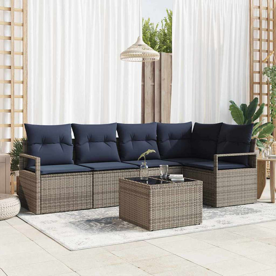 Bankstel 6 pcs Grijs poly rattan