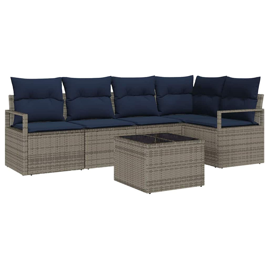 Bankstel 6 pcs Grijs poly rattan