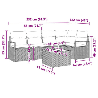 Bankstel 6 pcs Grijs poly rattan