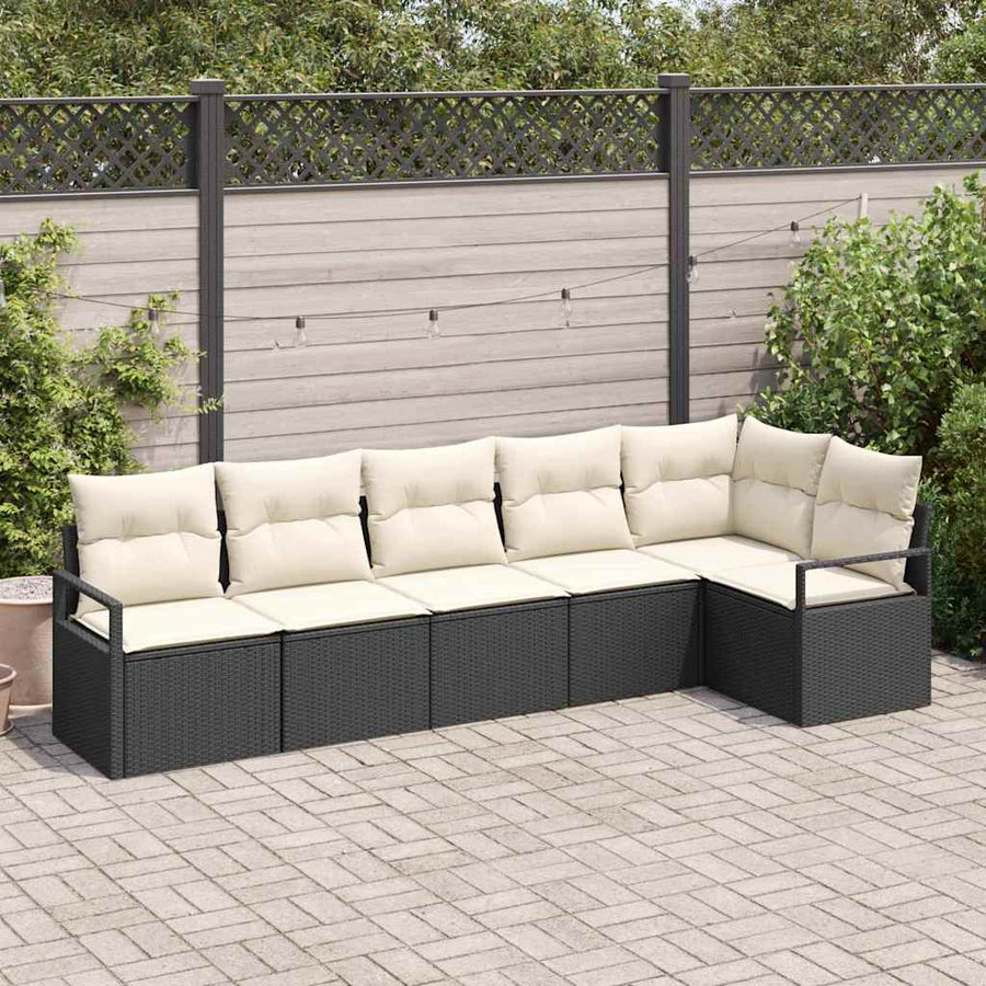 Bankstel 6 pcs Zwart poly rattan