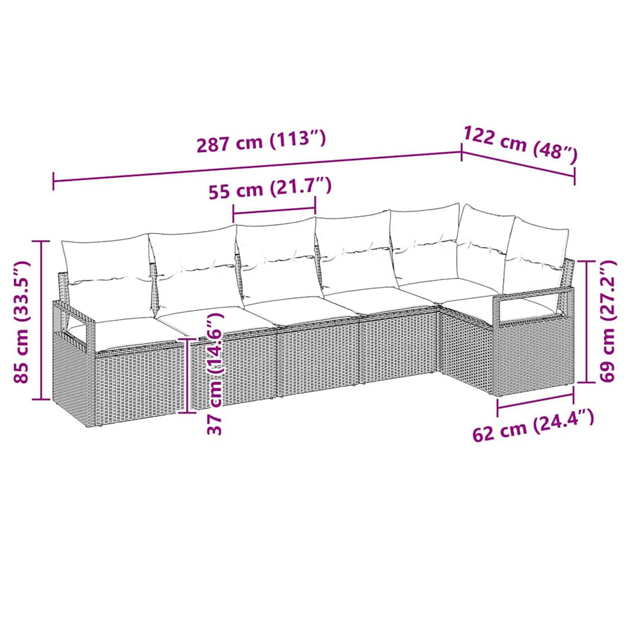 Bankstel 6 pcs Beige poly rattan