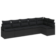 Loungeset 6-delig zwart polyrattan