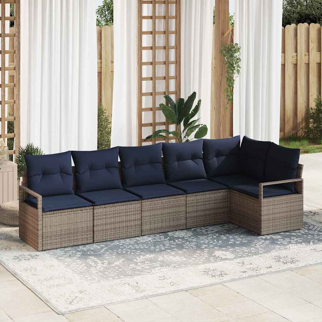 Bankstel 6 pcs Grijs poly rattan