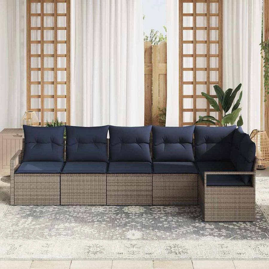 Bankstel 6 pcs Grijs poly rattan