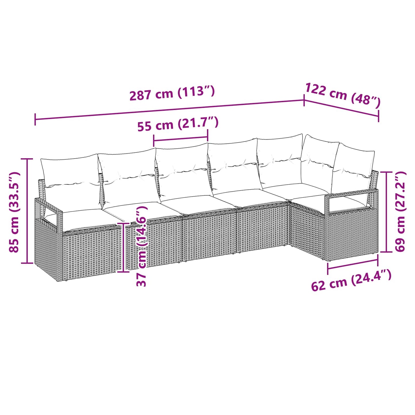 Bankstel 6 pcs Grijs poly rattan