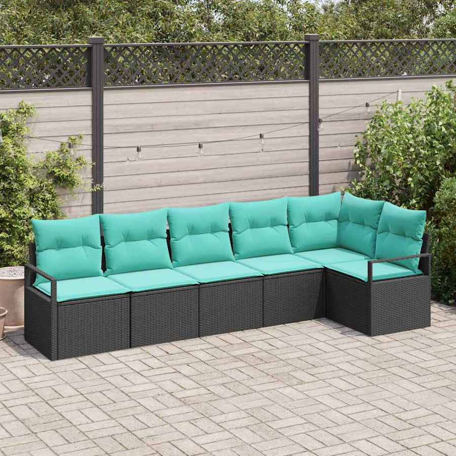 Bankstel 6 pcs Zwart poly rattan
