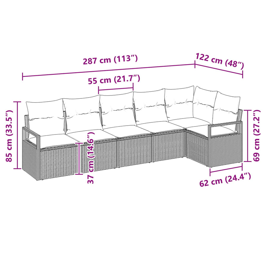 Bankstel 6 pcs Zwart poly rattan