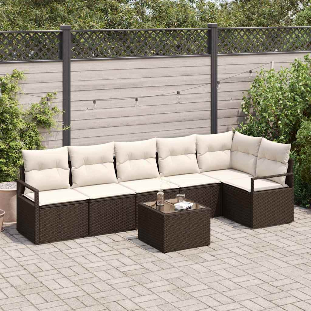 Bankstel met kussen 7 pcs Bruin poly rattan