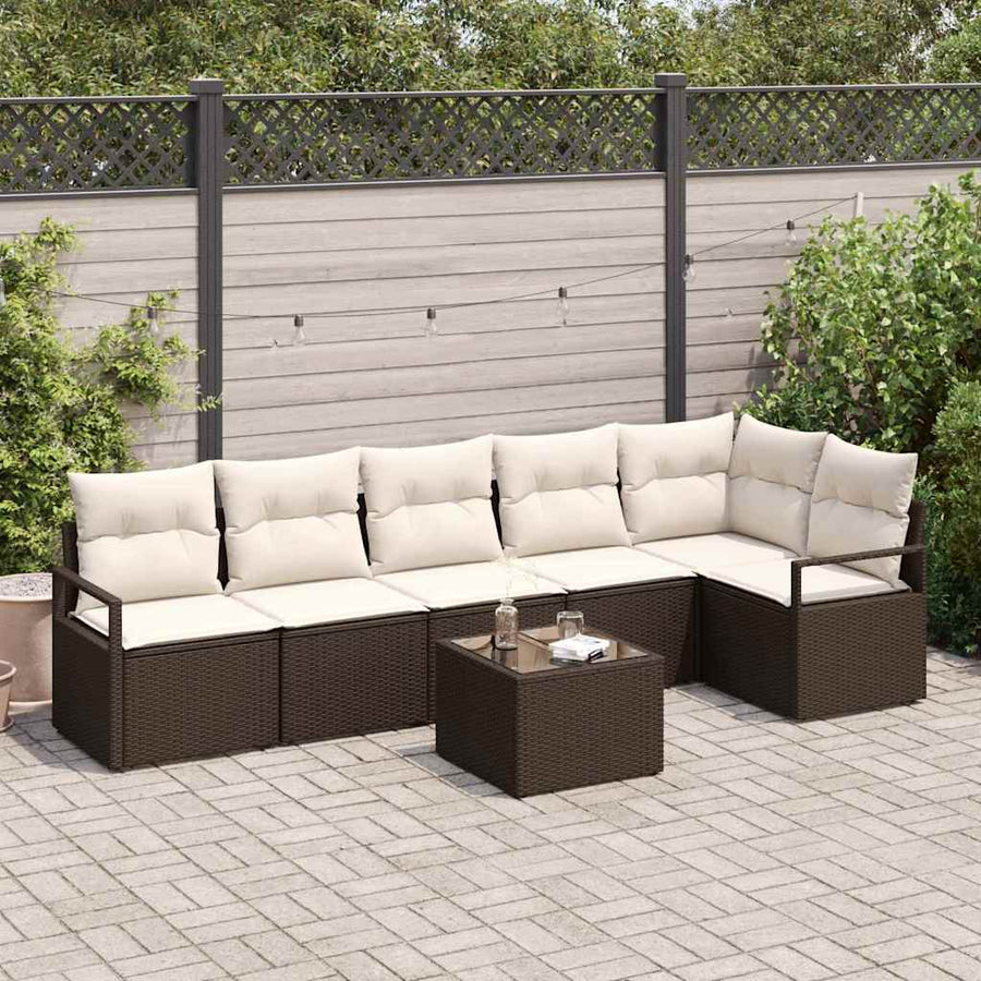 Bankstel met kussen 7 pcs Bruin poly rattan