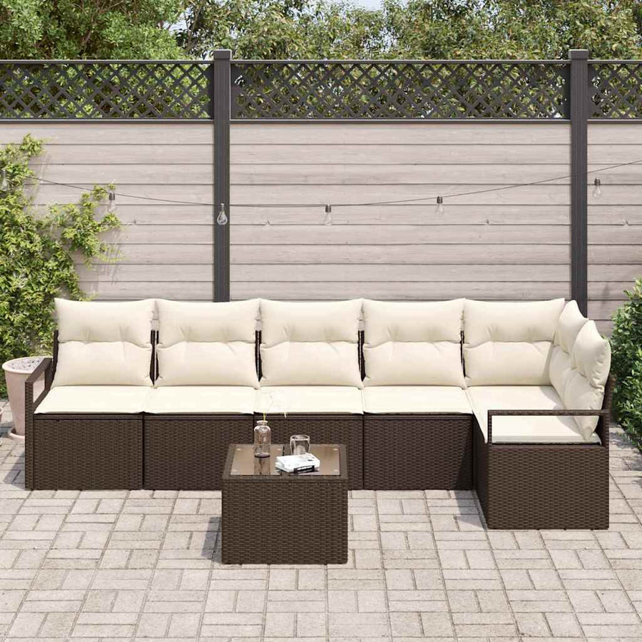Bankstel met kussen 7 pcs Bruin poly rattan