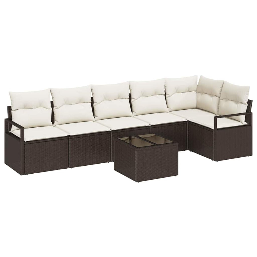 Bankstel met kussen 7 pcs Bruin poly rattan