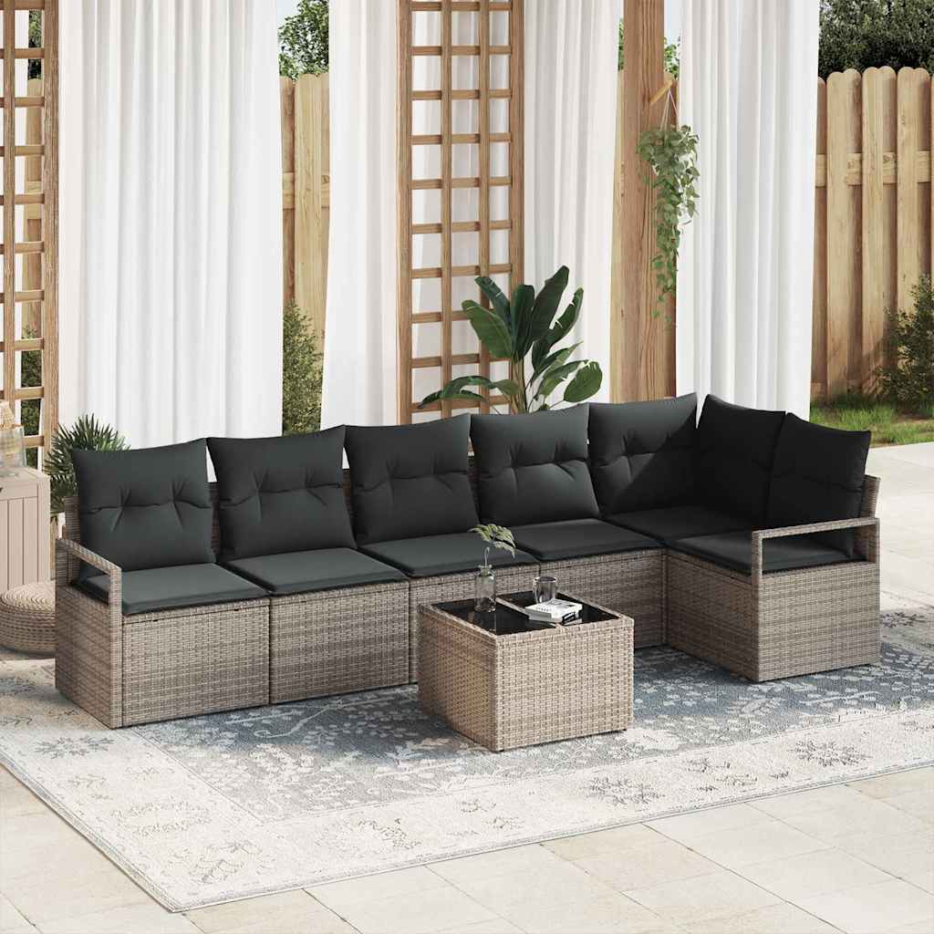 Bankstel met kussen 7 pcs Grijs poly rattan
