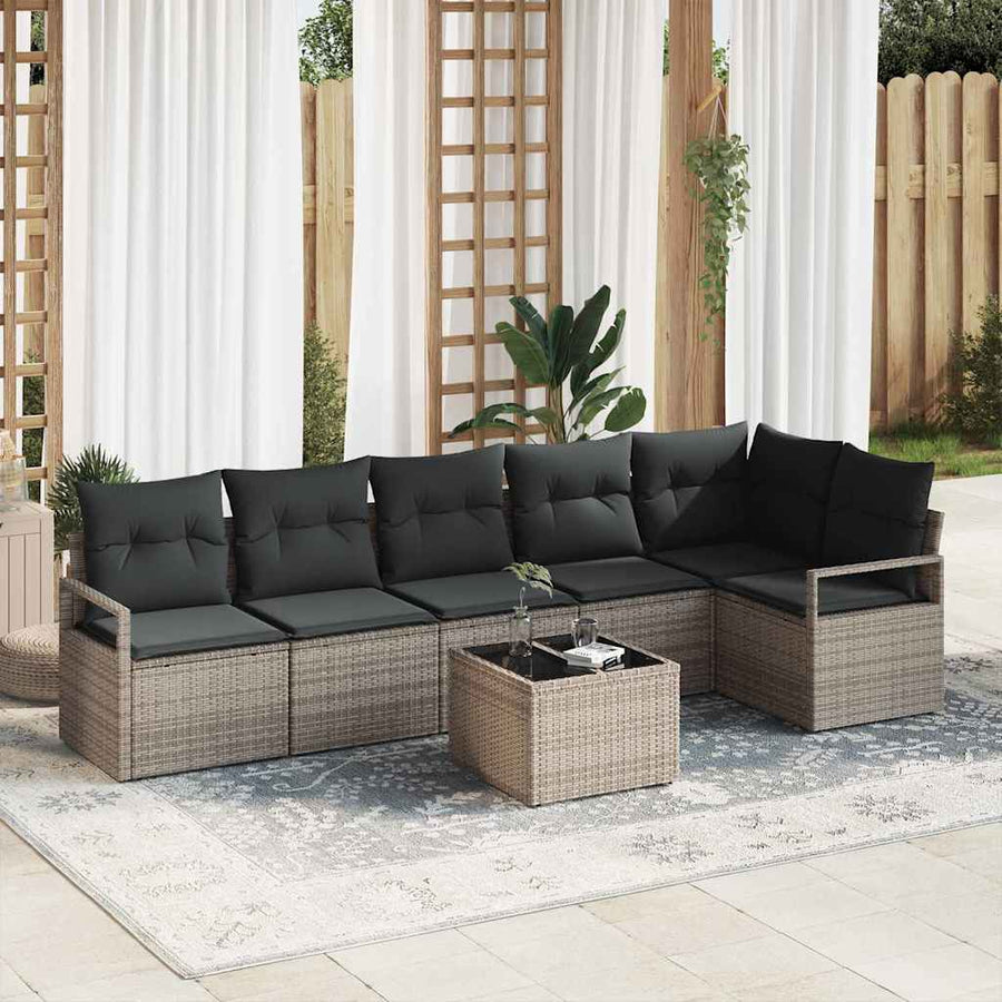 Bankstel met kussen 7 pcs Grijs poly rattan