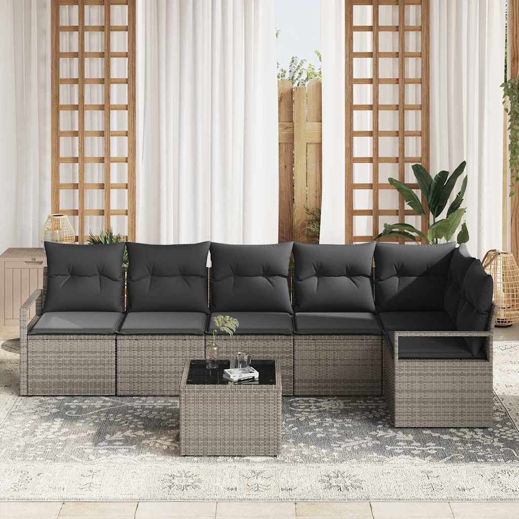 Bankstel met kussen 7 pcs Grijs poly rattan