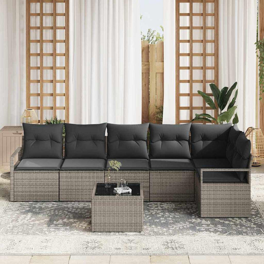 Bankstel met kussen 7 pcs Grijs poly rattan