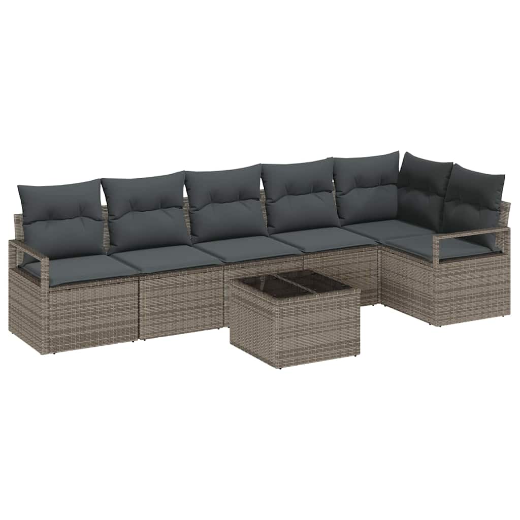 Bankstel met kussen 7 pcs Grijs poly rattan