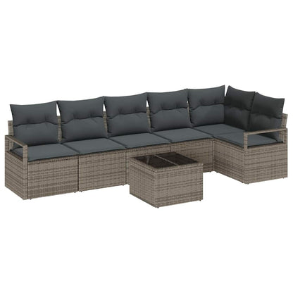 Bankstel met kussen 7 pcs Grijs poly rattan
