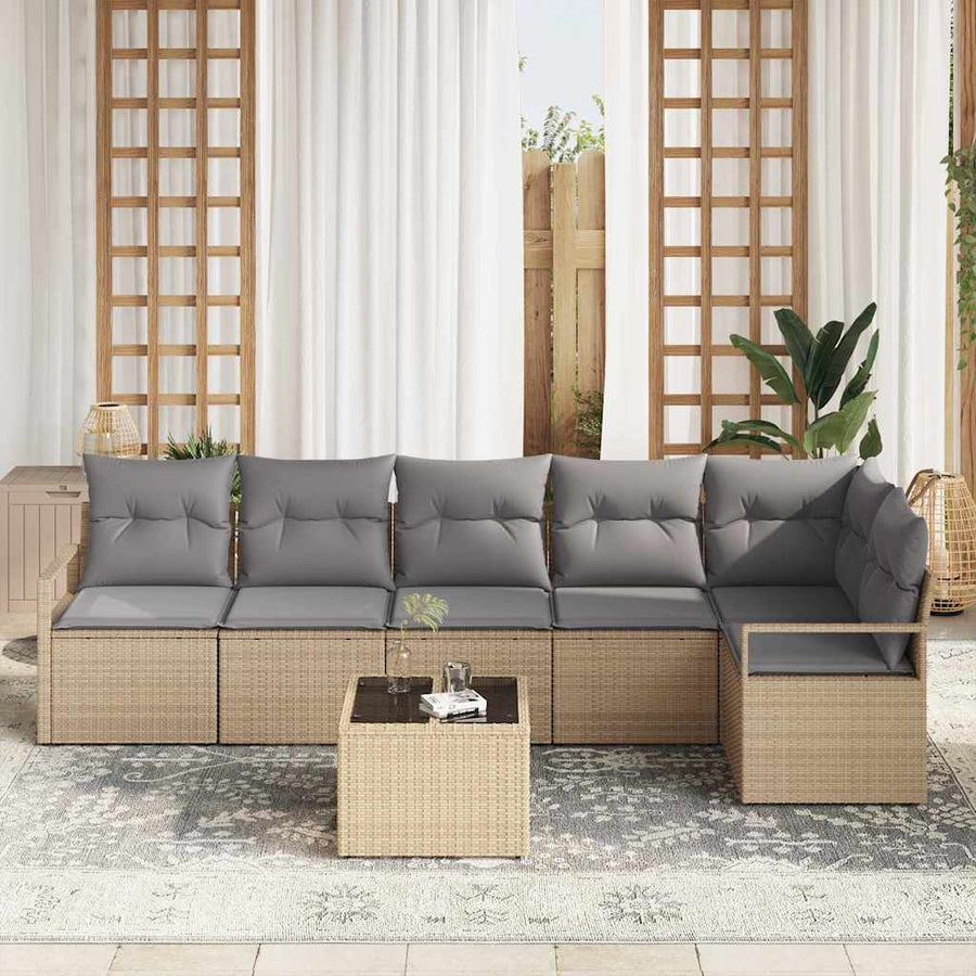 Bankstel met kussen 7 pcs Beige poly rattan