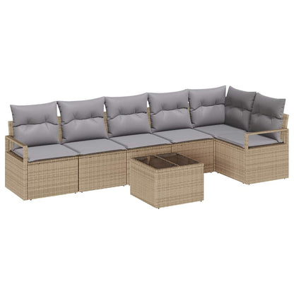 Bankstel met kussen 7 pcs Beige poly rattan