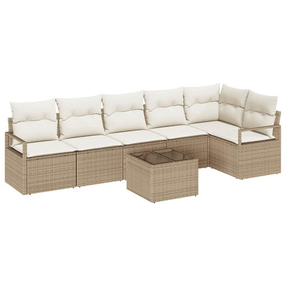 Bankstel met kussen 7 pcs Beige poly rattan
