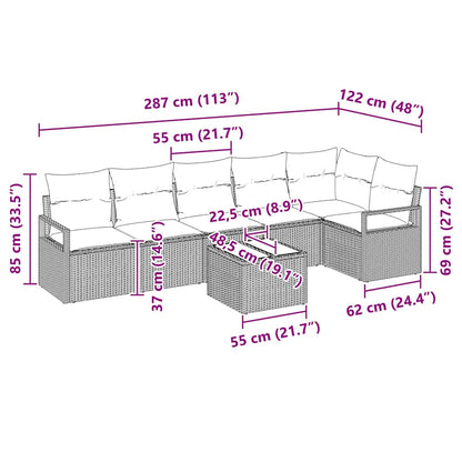 Bankstel met kussen 7 pcs Beige poly rattan