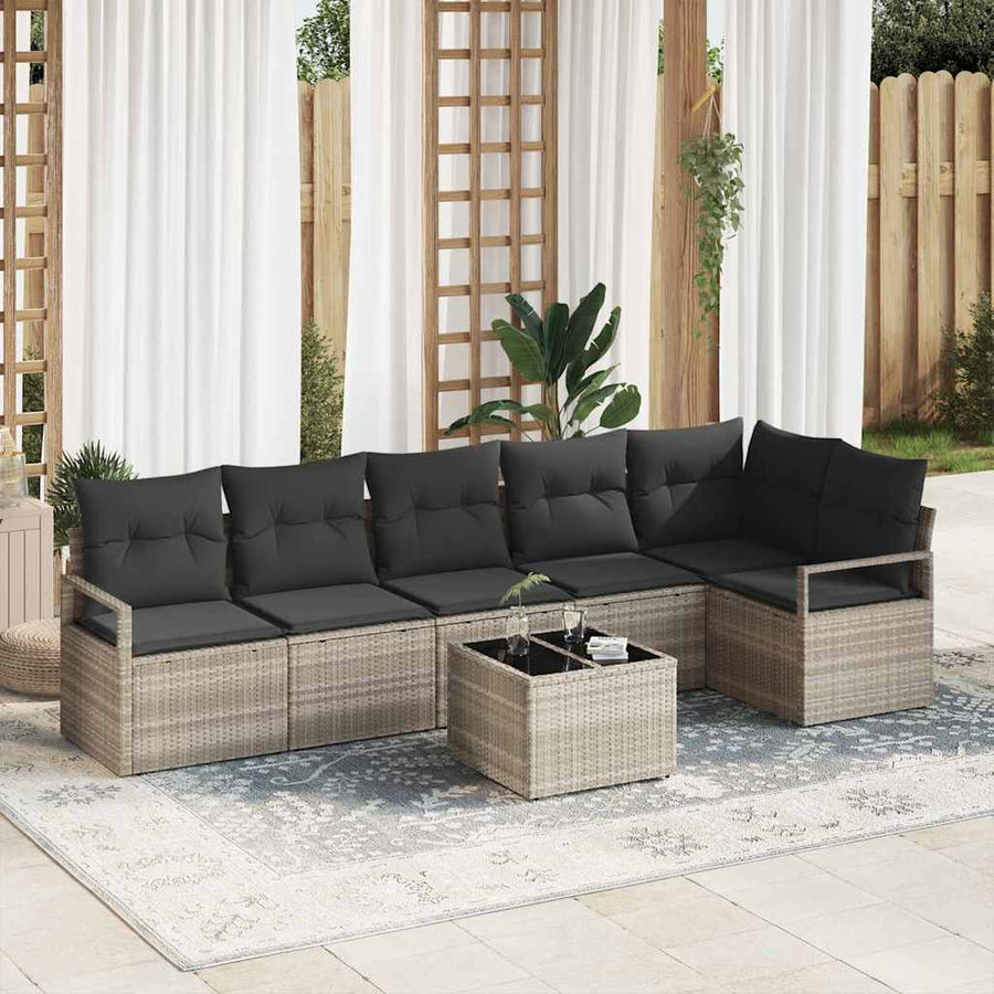 Bankstel 7 pcs Lichtgrijs poly rattan