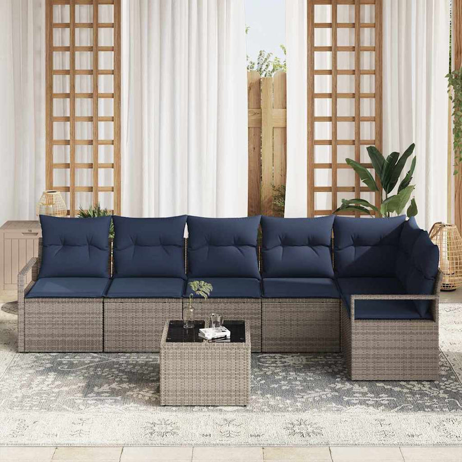 Bankstel 7 pcs Grijs poly rattan
