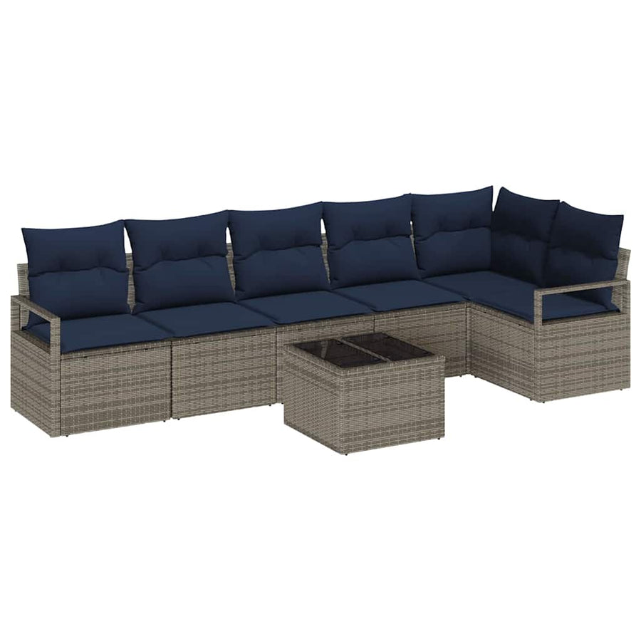 Bankstel 7 pcs Grijs poly rattan