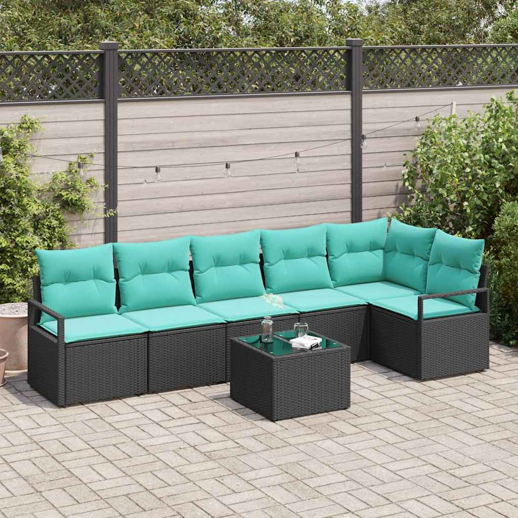 Bankstel 7 pcs Zwart poly rattan