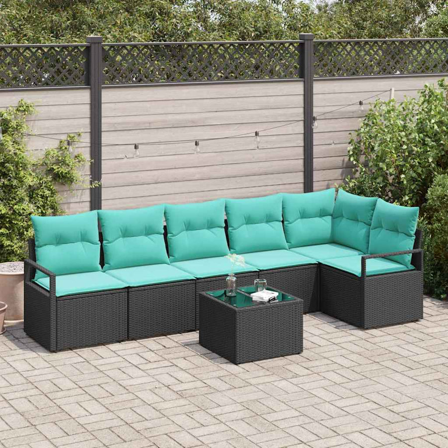 Bankstel 7 pcs Zwart poly rattan