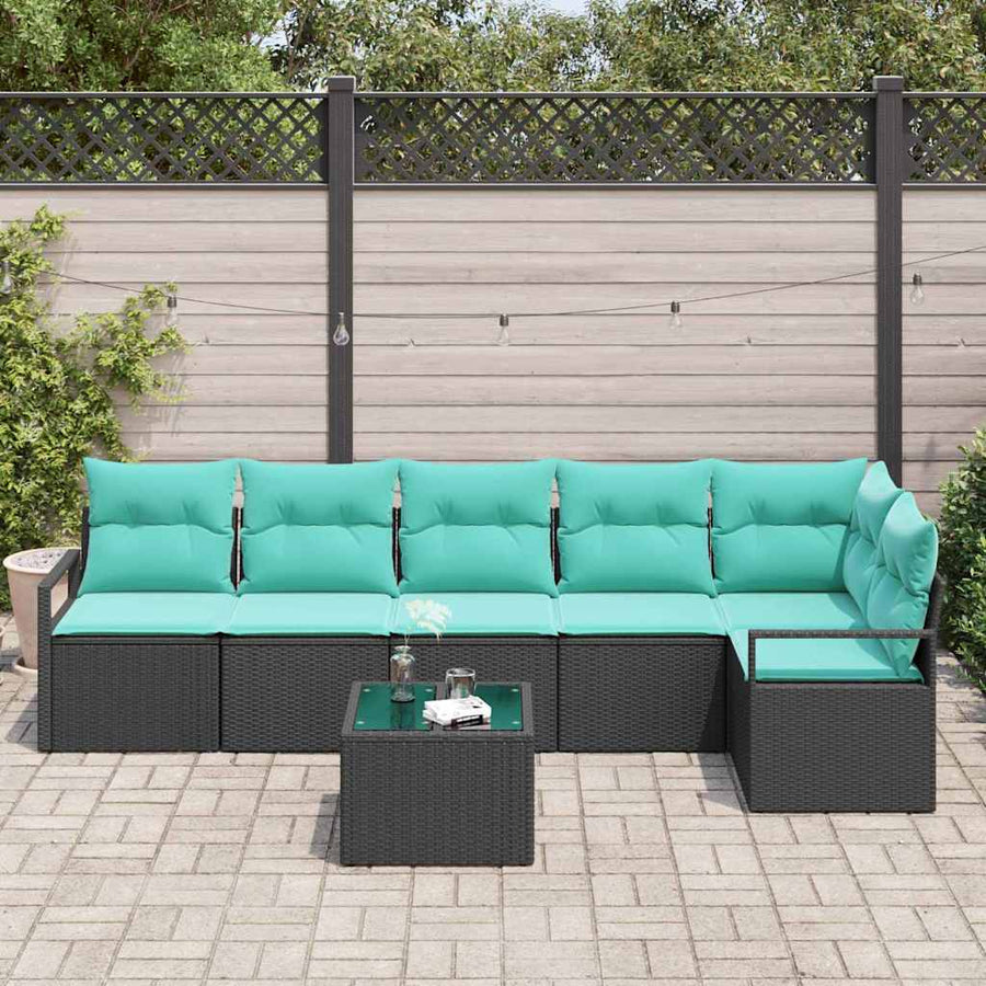 Bankstel 7 pcs Zwart poly rattan