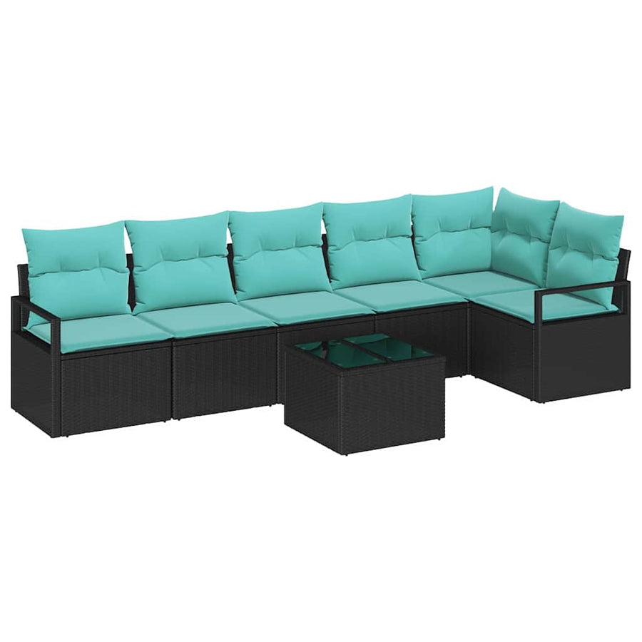 Bankstel 7 pcs Zwart poly rattan