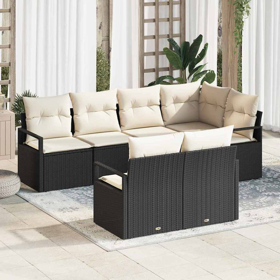 Bankstel 7 pcs Zwart poly rattan