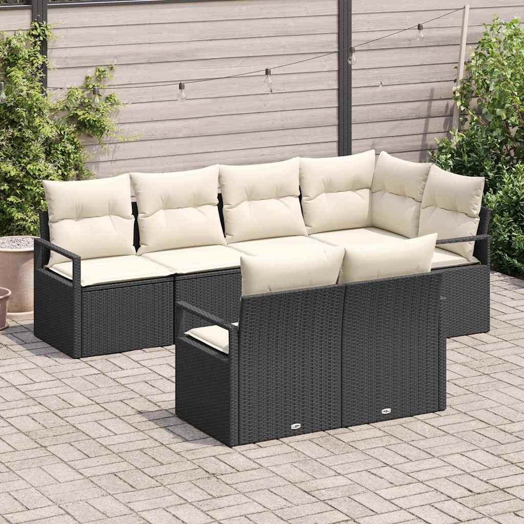 Bankstel 7 pcs Zwart poly rattan