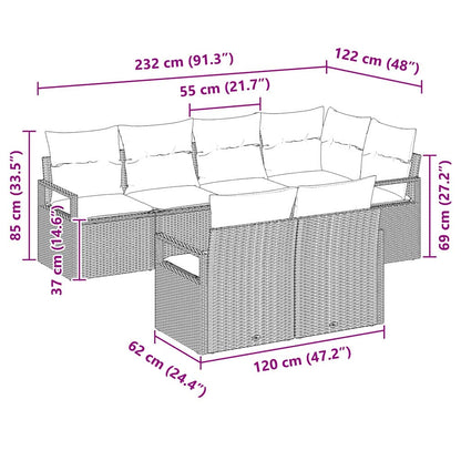 Bankstel 7 pcs Zwart poly rattan