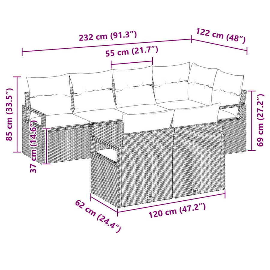 Bankstel 7 pcs Zwart poly rattan