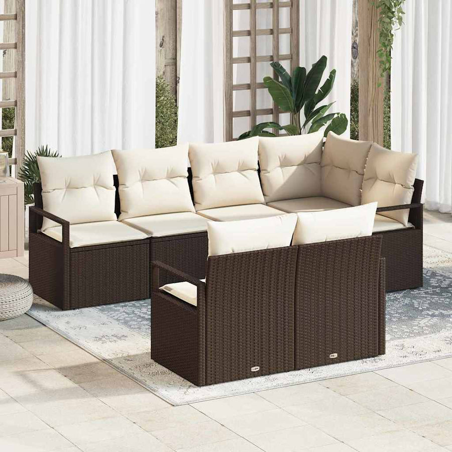 Bankstel met kussen 7 pcs Bruin poly rattan