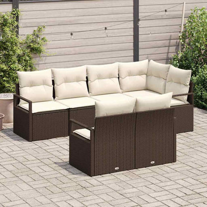 Bankstel met kussen 7 pcs Bruin poly rattan