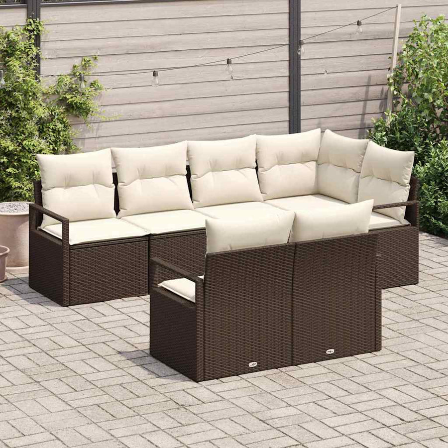 Bankstel met kussen 7 pcs Bruin poly rattan