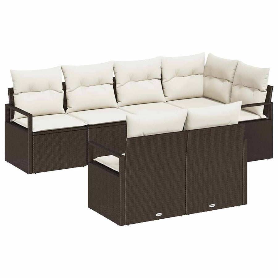 Bankstel met kussen 7 pcs Bruin poly rattan