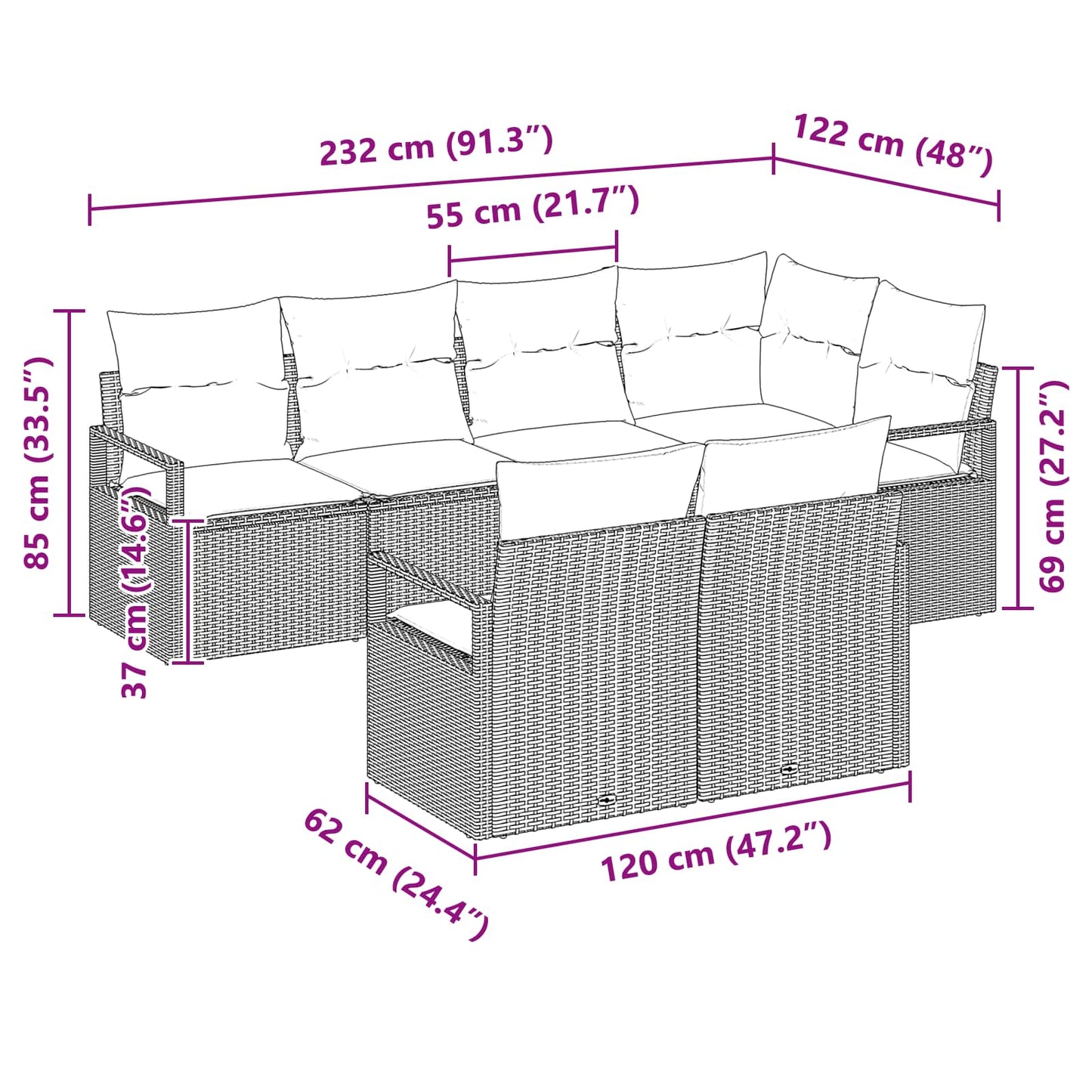 Bankstel 7 pcs Bruin poly rattan